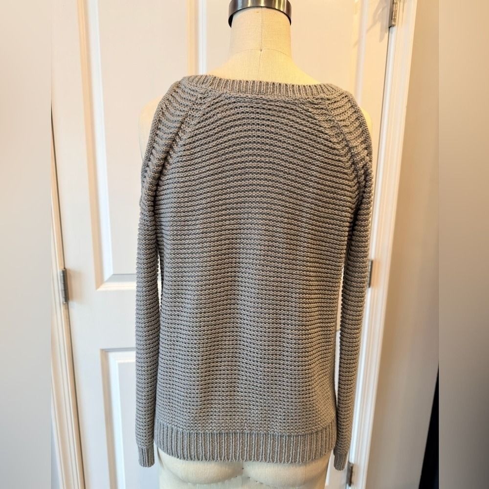 Off Shoulder Chunky Knit Sweater Gray Small Cozy Slouchy - Picture 5 of 9